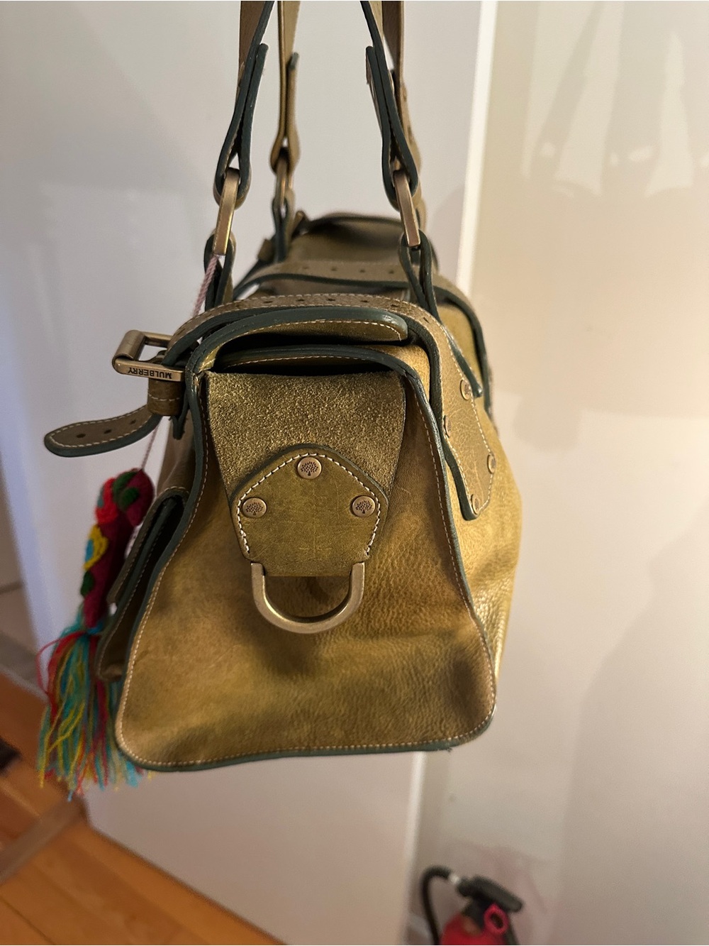 Mulberry Roxanne Olive Green Leather Satchel Shoulder Handbag Vintage Tote - Picture 4 of 10
